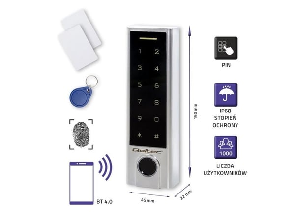 Qoltec TITAN - Dørlås - kombinasjoner, nøkkellomme, nøkkelkort, biometrisk - berøringstastegruppe