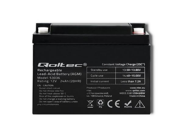 Qoltec AGM-akku - UPS-akku - 1 x akku - Lyijyhappoakku - 24 Ah