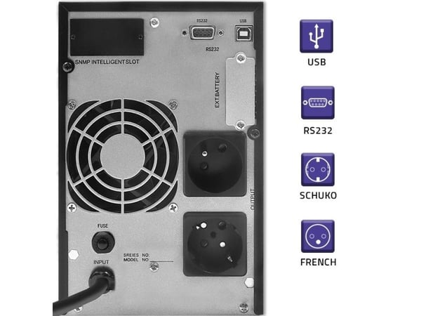Qoltec UPS | On-line | Pure Sine Wave | 2kVA | 1.6kW | LCD | USB