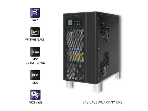 Qoltec - UPS - AC 380 V - 8 kW - 10000 VA - tre faser - RS-232, RS-485, USB - svart