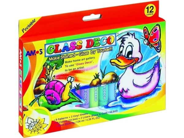 Amos Glass Deco glassmaling 12 farger blister (134300)
