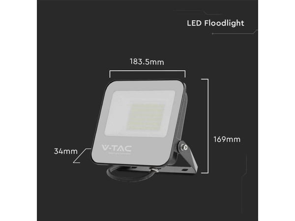 V-tac 50W LED-projektør sort hus 6500K