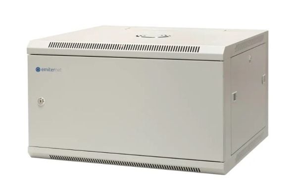 EMITERNET Single-wall hanging cabinet 19'' 6U, full sheet metal doors, 600×600×370mm width/depth/height. EM/AP6606-B
