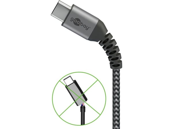 goobay - USB-kabel - USB-C (hann) til USB-C (hann) - USB 2.0 - DC 5 V - 3 A - 50 cm - svart, sølv