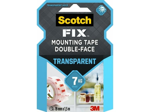 Gjennomsiktig monterings­tape 19 mm x 1,5 m
