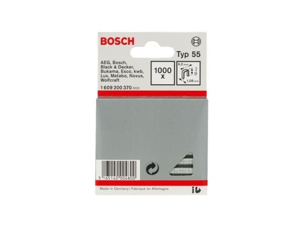 Bosch 1609200370, Pakke med stifter, 1,2 cm, Festing, 6 mm, 1000 stifter, Rustfritt stål