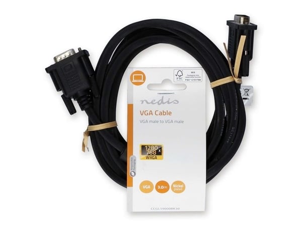 Nedis CCGP59000BK30, 3 m, VGA (D-Sub), VGA (D-Sub), VGA (D-Sub), Hanstik, Hanstik, Musta