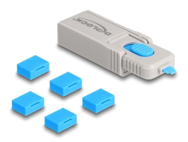 DeLOCK 20923, Portin lukitsin + avain, USB A-tyyppi, Sininen, Harmaa, Muovi, 6 kpl, Muovipussi