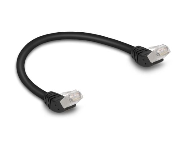 Delock - Koblingskabel - RJ-45 (hann) vinklet til RJ-45 (hann) vinklet - 25 cm - 6 mm - S/FTP - CAT 6a - med støvel, halogenfri - svart