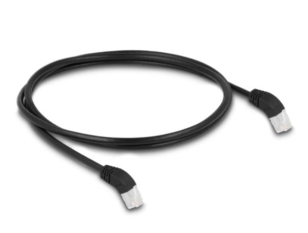 Delock - Koblingskabel - RJ-45 (hann) vinklet til RJ-45 (hann) vinklet - 1 m - 6 mm - S/FTP - CAT 6a - med støvel, halogenfri - svart