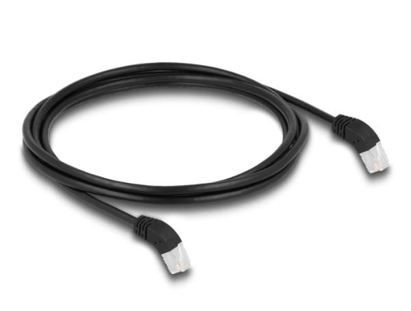 Delock - Koblingskabel - RJ-45 (hann) vinklet til RJ-45 (hann) vinklet - 2 m - 6 mm - S/FTP - CAT 6a - med støvel, halogenfri - svart