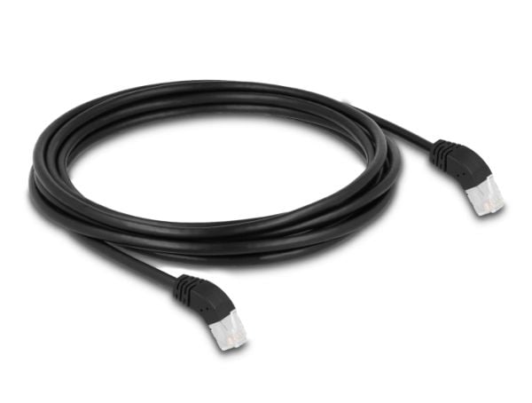 Delock - Koblingskabel - RJ-45 (hann) vinklet til RJ-45 (hann) vinklet - 3 m - 6 mm - S/FTP - CAT 6a - med støvel, halogenfri - svart