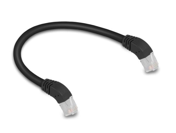 Delock - Koblingskabel - RJ-45 (hann) vinklet til RJ-45 (hann) vinklet - 25 cm - 6 mm - S/FTP - CAT 6a - med støvel, halogenfri - svart