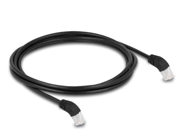 Delock - Koblingskabel - RJ-45 (hann) vinklet til RJ-45 (hann) vinklet - 2 m - 6 mm - S/FTP - CAT 6a - med støvel, halogenfri - svart