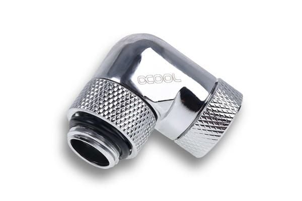 Alphacool 17617, Liitoskappaleet, Messinki, Kromi, 1/4", 90°, Naaras