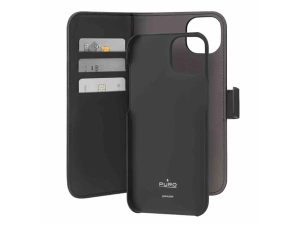PURO PUIPC1567BOOKC3BLK, Lommebok-etui, Apple, IPhone 15 Plus, 17 cm (6.7"), Svart