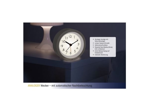 TFA-Dostmann 60.1029.02, Quartz vekkerklokke, Rund, Hvit, Analog, Batteri, AA