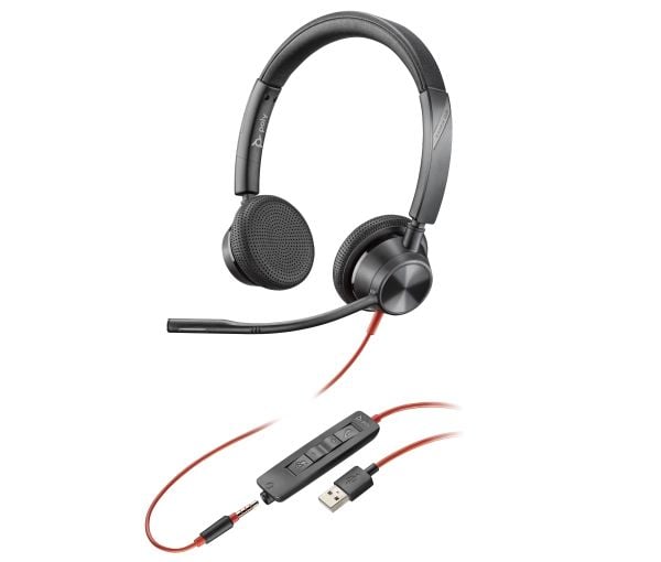 HP Poly Blackwire 3325 - Blackwire 3300 series - hodesett - on-ear - kablet - 3,5 mm jakk, USB-A - svart