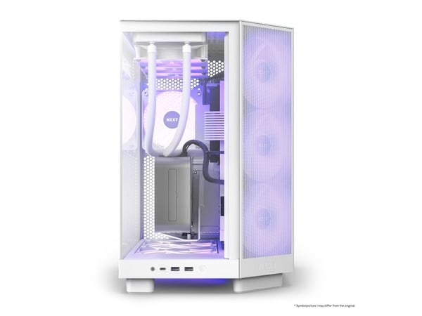 NZXT H series H6 Flow RGB - Mid tower - ATX - sidepanel med vindu (herdet glass) - ingen strømforsyning - matt hvit - USB/lyd
