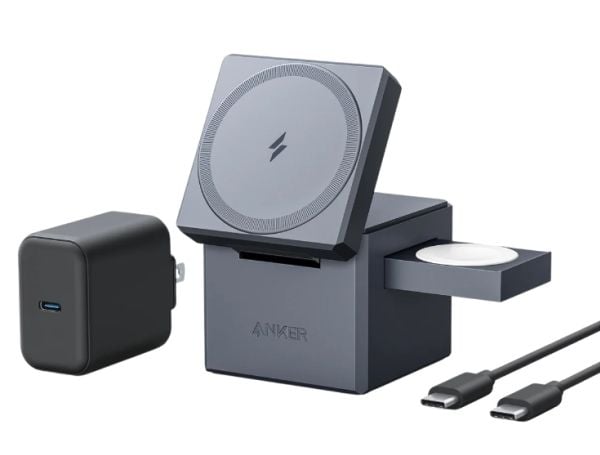 Anker 3-in-1 Cube - Trådløst ladestativ - med MagSafe + AC-strømadapter - 15 watt - MFI-sertifisert - svart