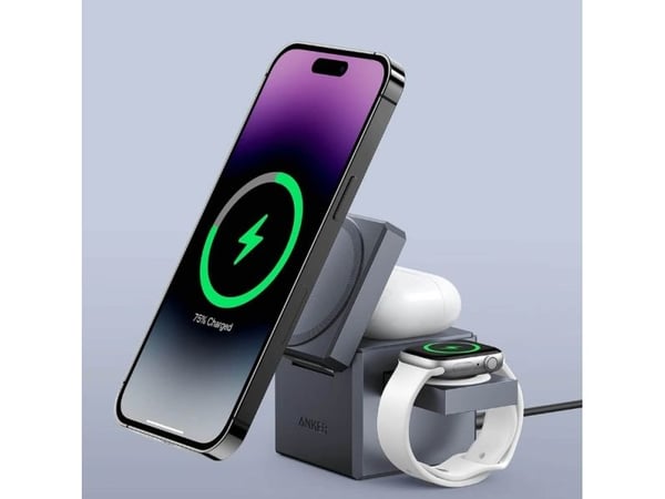 Anker 3-in-1 Cube - Trådløst ladestativ - med MagSafe + AC-strømadapter - 15 watt - MFI-sertifisert - svart