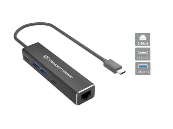 Conceptronic ABBY14B, Koblet med ledninger (ikke trådløs), USB 3.2 Gen 1 (3.1 Gen 1) Type-C, 10,100,1000,2500 Mbit/s, IEEE 802.1Q, IEEE 802.1p, IEE...