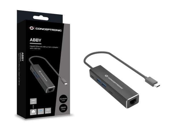 Conceptronic ABBY14B, Koblet med ledninger (ikke trådløs), USB 3.2 Gen 1 (3.1 Gen 1) Type-C, 10,100,1000,2500 Mbit/s, IEEE 802.1Q, IEEE 802.1p, IEE...