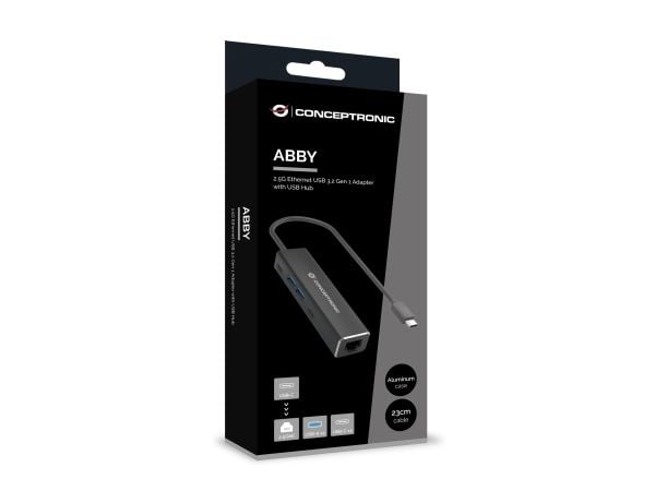 Conceptronic ABBY14B, Koblet med ledninger (ikke trådløs), USB 3.2 Gen 1 (3.1 Gen 1) Type-C, 10,100,1000,2500 Mbit/s, IEEE 802.1Q, IEEE 802.1p, IEE...