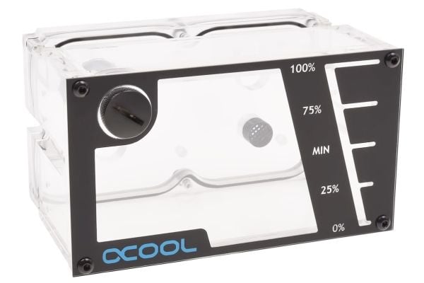 Alphacool Repack Dual Bayres 5.25" - Rev.2, Reservoar, Acetal, Messing, Perspex, Sort, Kobber, Gjennomsiktig, 1/4", 148 mm, 91 mm