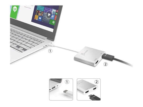 j5create JUA365 - Video adapter - 24 pin USB-C hann til HDMI hunn - 20 cm - sølv - 4 K 30 Hz (3840 x 2160) støtte, 2048 x 1152 støtter 60 Hz