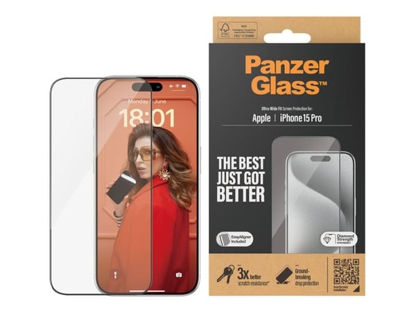PanzerGlass™ | Ultra-Wide Fit - Skjermbeskyttelse for mobiltelefon - Privacy Edition | Apple iPhone 15 Pro