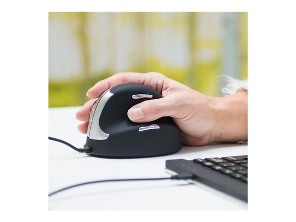 R-Go Ergonomic mouse HE Break - Mus - ergonomisk - høyrehendt - 5 knapper - kablet - USB - svart/sølv