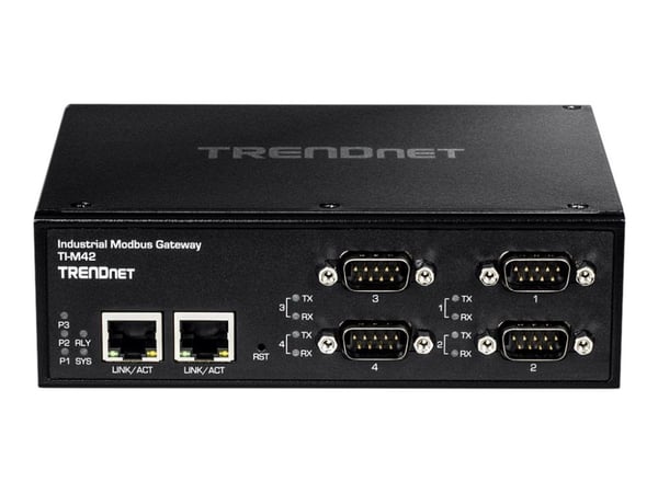 TRENDnet TI-M42 - Gateway - industriell - 4 porter - 100Mb LAN, Modbus, RS-442, RS-485, RS-232 - DC-strøm - vegg- / DIN-skinnemonterbar - TAA-samsvar
