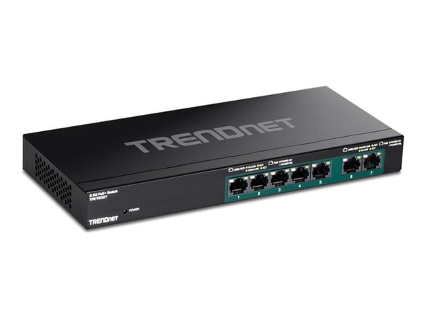 TRENDnet TPE TG327 - Switch - ikke-styrt - 5 x 10/100/1000 (PoE+) + 2 x 10/100/1000/2.5G (PoE+) - veggmonterbar - PoE+ (70 W) - TAA-samsvar