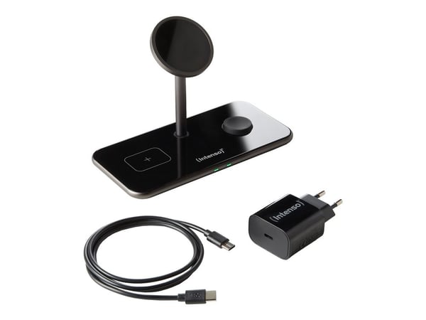 Intenso MB13 - Trådløst ladestativ - 3-i-1, magnetisk + AC-strømadapter - 15 watt - svart