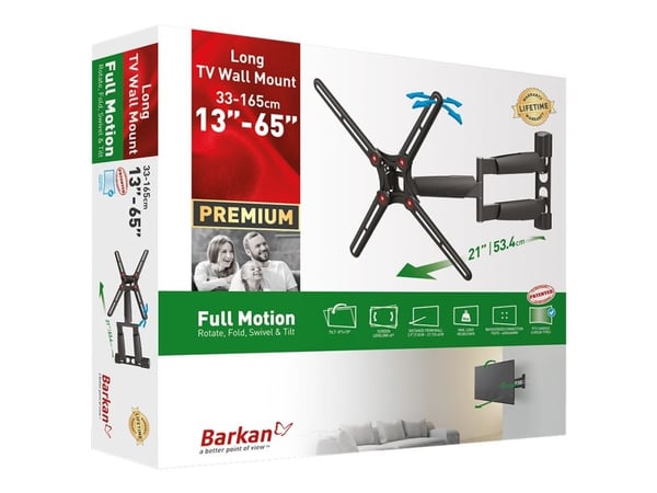Barkan BM343LP - Monteringssats (väggfäste) - fullständig rörelse - för LCD-display/krökt LCD-display - svart - skärmstorlek: 13"-65"
