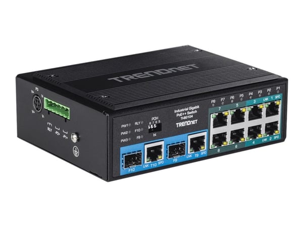 TRENDnet TI-BG104 - Switch - industriell - ikke-styrt - 4 x 10/100/1000 (PoE++) + 4 x 10/100/1000 (PoE+) + 2 x kombo Gigabit SFP/RJ-45 - DIN-skinne...