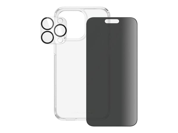 PanzerGlass - 3-i-1 Pakke - skjerm / linse / bakbeskyttelsessett for mobiltelefon - glass - med personvernsfilter - rammefarge svart - for Apple iP...