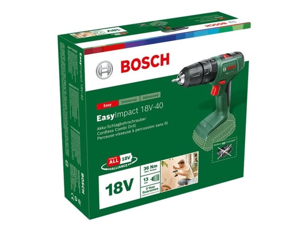 Bosch EasyImpact 18V-40 - Hammerbor/driver - trådløs - 2 hastigheter - nøkkelfri borhylse 13 mm - 40 N·m - uten batteri - 18 V - SOLO