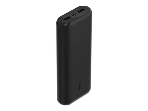 Belkin - Strømbank - 20000 mAh - 20 watt - PD, Fast Charge - 3 utgangskontakter (USB-C, 2 x USB) - på kabel: USB-C - svart