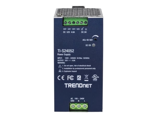 Trendnet TI-S24052, Virtalähde, Musta, Ylivirta, Yliteho, Ylijännite, Ylikuumeneminen, Oikosulku, 200000 h, 240 W, 90 - 264 V