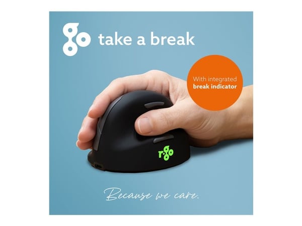 R-Go Ergonomic mouse HE Break - Vertikal mus - ergonomisk - høyrehendt - 5 knapper - trådløs - Bluetooth 5.0 - svart