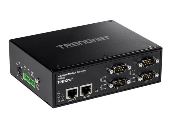 TRENDnet TI-M42 - Gateway - industriell - 4 porter - 100Mb LAN, Modbus, RS-442, RS-485, RS-232 - DC-strøm - vegg- / DIN-skinnemonterbar - TAA-samsvar