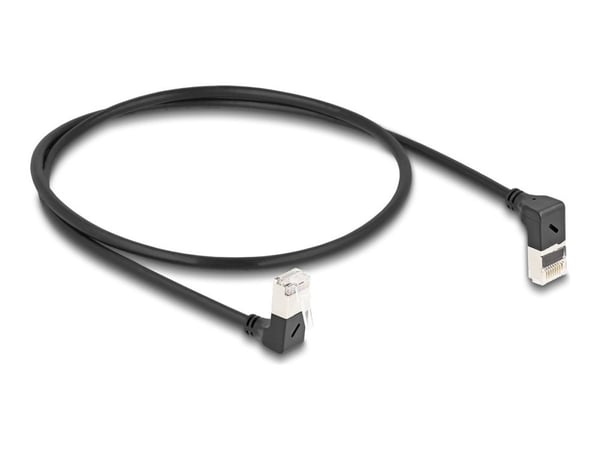 Delock - Koblingskabel - RJ-45 (hann) oppvinklet til RJ-45 (hann) nedvinklet - 50 cm - 4.5 mm - S/FTP - CAT 6a - halogenfri, formstøpt - svart