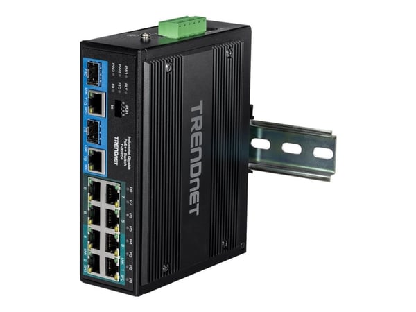 TRENDnet TI-BG104 - Switch - industriell - ikke-styrt - 4 x 10/100/1000 (PoE++) + 4 x 10/100/1000 (PoE+) + 2 x kombo Gigabit SFP/RJ-45 - DIN-skinne...