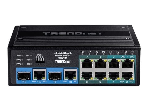 TRENDnet TI-BG104 - Switch - industriell - ikke-styrt - 4 x 10/100/1000 (PoE++) + 4 x 10/100/1000 (PoE+) + 2 x kombo Gigabit SFP/RJ-45 - DIN-skinne...