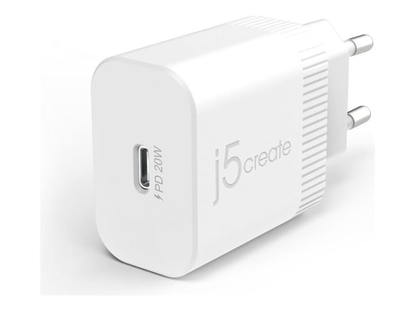 j5create JUP1420 - Strømadapter - 20 watt - 3 A - Fast Charge, PD 3.0 (24 pin USB-C) - hvit - Nord-Amerika - for Apple iPhone 12