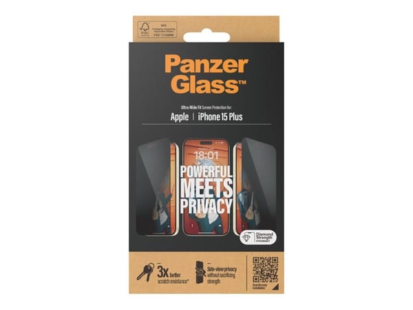 PanzerGlass Privacy Screen Protector iPhone 2023 6.7 Ultra-Wide Fit, Apple, Apple - iPhone 15 Plus, Asennus kuivana, Iskunkestävä, Läpinäkyvä, 1 kpl