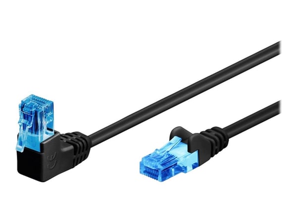 goobay - Koblingskabel - RJ-45 (hann) vinklet til RJ-45 (hann) rett - 50 cm - 5.9 mm - UTP - CAT 6a - halogenfri, rund, flertrådet - svart