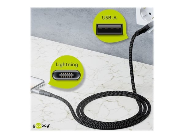 goobay - Lightning-kabel - USB hann til Lightning hann - 2 m - grå, svart